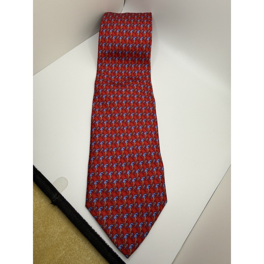 Robert Talbott Nordstrom Tie Red Blue Flamingo Novelty Silk USA 60" x 3.75"